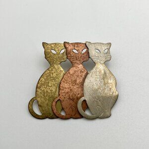 Vintage Mid-Century Granny Cat Brooch Lapel Pin Copper Gold Tone Jewelry MCM